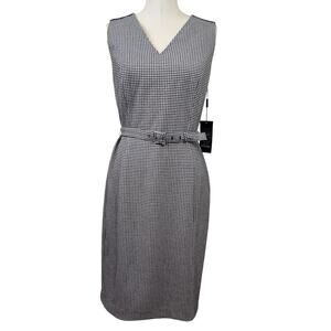 White House Black Market Dress Women's 8 Houndstooth Belted Work Sheath NWT $160